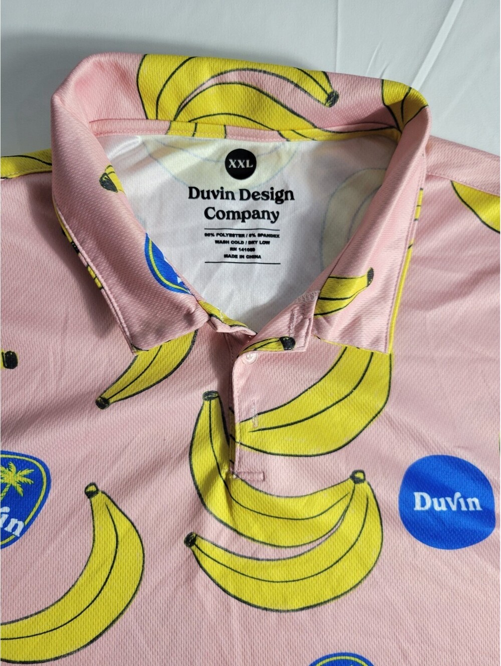 Duvin Polo Shirt Mens Banana Golf Short Sleeve XXL Pink Palm Tree